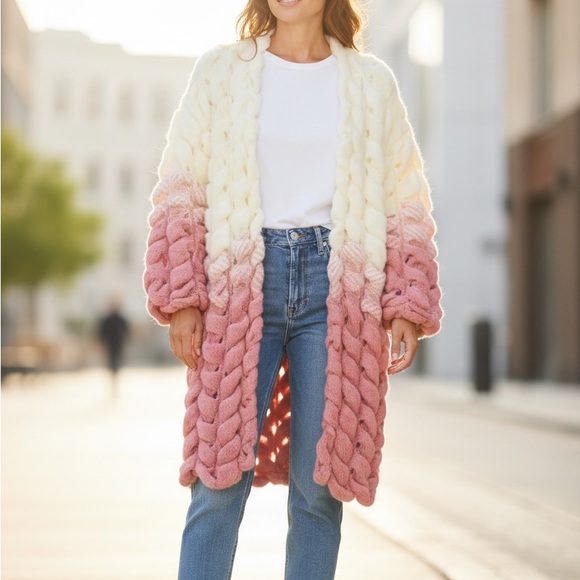 Pink & Cream Hand Knit Sweater - Picture 4 of 12